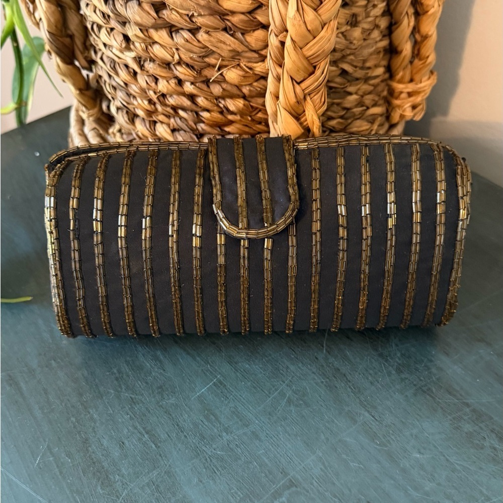 Vintage Beaded Clutch evening bag with snap closure.